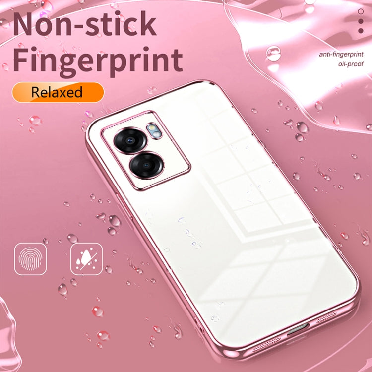 For OPPO A57 5G Transparent Plating Fine Hole Phone Case(Pink) - OPPO Cases by buy2fix | Online Shopping UK | buy2fix