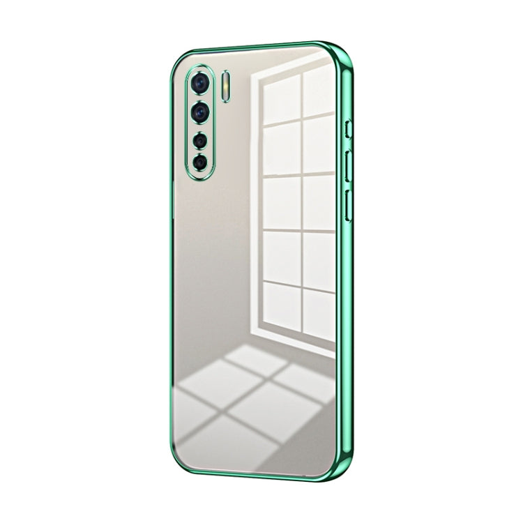 For OPPO Reno3 4G / F15 / A91 Transparent Plating Fine Hole Phone Case(Green) - OPPO Cases by buy2fix | Online Shopping UK | buy2fix