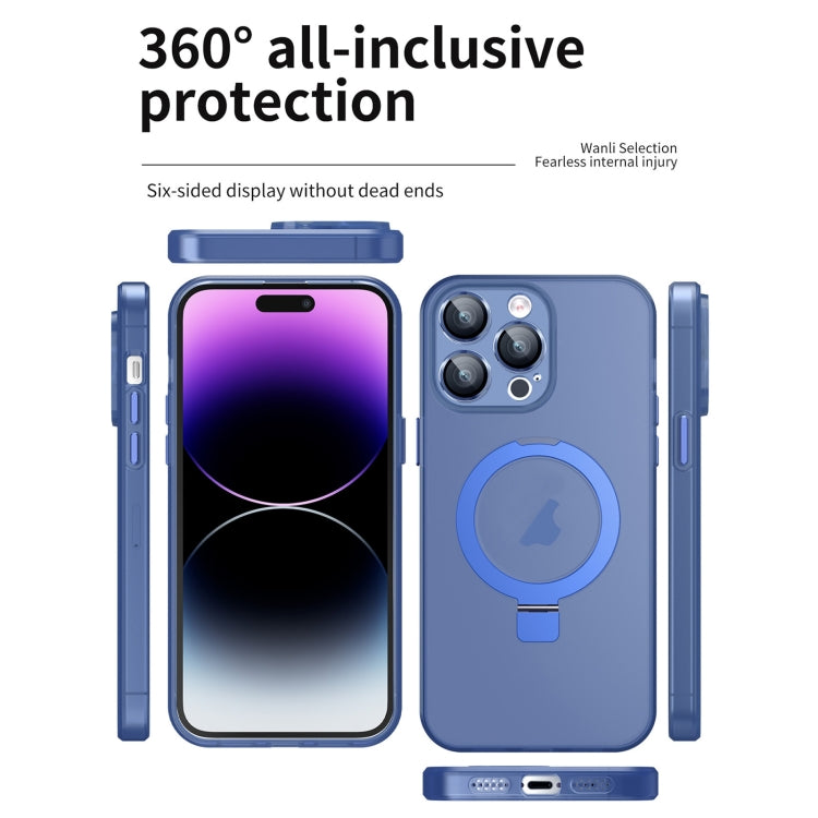 For iPhone 12 MagSafe Holder PC Hybrid TPU Phone Case(Blue) - iPhone 12 / 12 Pro Cases by buy2fix | Online Shopping UK | buy2fix