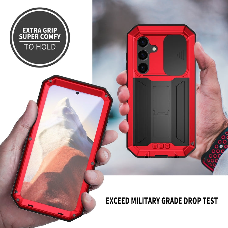 For Samsung Galaxy S24 5G R-JUST Sliding Camera Life Waterproof Holder Phone Case(Red) - Galaxy S24 5G Cases by R-JUST | Online Shopping UK | buy2fix