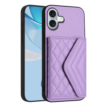 For iPhone 16 Plus Rhombic Texture Card Bag RFID Phone Case with Long Lanyard(Light Purple) - iPhone 16 Plus Cases by buy2fix | Online Shopping UK | buy2fix