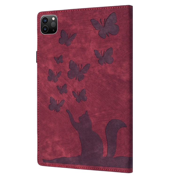 For iPad Pro 13 2024 Butterfly Cat Embossing Leather Tablet Case(Red) - iPad Pro 13 2024 Cases by buy2fix | Online Shopping UK | buy2fix