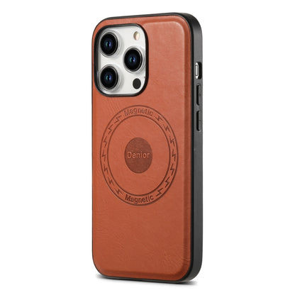 For iPhone 15 Pro Denior Cowhide Texture Leather MagSafe Phone Case(Brown) - iPhone 15 Pro Cases by Denior | Online Shopping UK | buy2fix