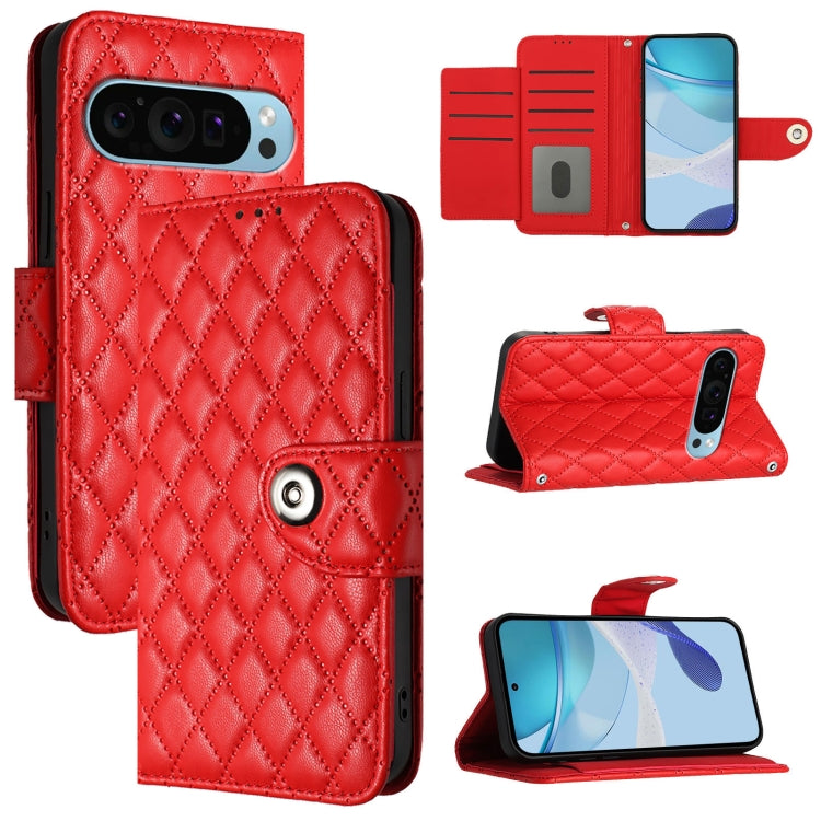 For Google Pixel 9 / Pixel 9 Pro Rhombic Texture Flip Leather Phone Case with Lanyard(Red) - Google Cases by buy2fix | Online Shopping UK | buy2fix