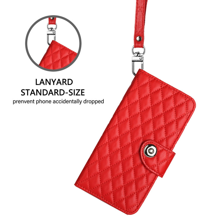 For Google Pixel 9 Pro XL Rhombic Texture Flip Leather Phone Case with Lanyard(Red) - Google Cases by buy2fix | Online Shopping UK | buy2fix