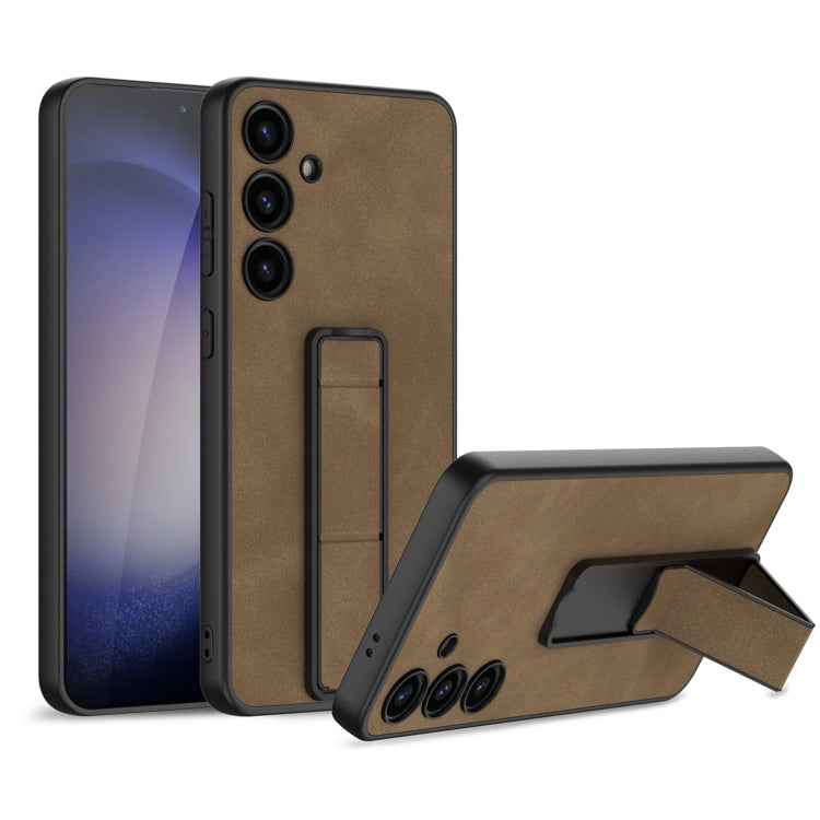 For Samsung Galaxy S24+ 5G GKK Skin Feel Frosted Leather Fold Holder Phone Case(Brown) - Galaxy S24+ 5G Cases by GKK | Online Shopping UK | buy2fix