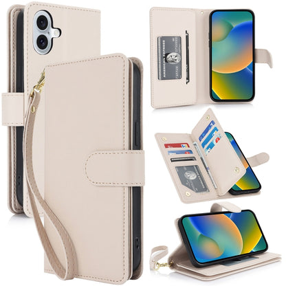 For iPhone 16 Multi-Card Wallet RFID Leather Phone Case(Apricot) - iPhone 16 Cases by buy2fix | Online Shopping UK | buy2fix