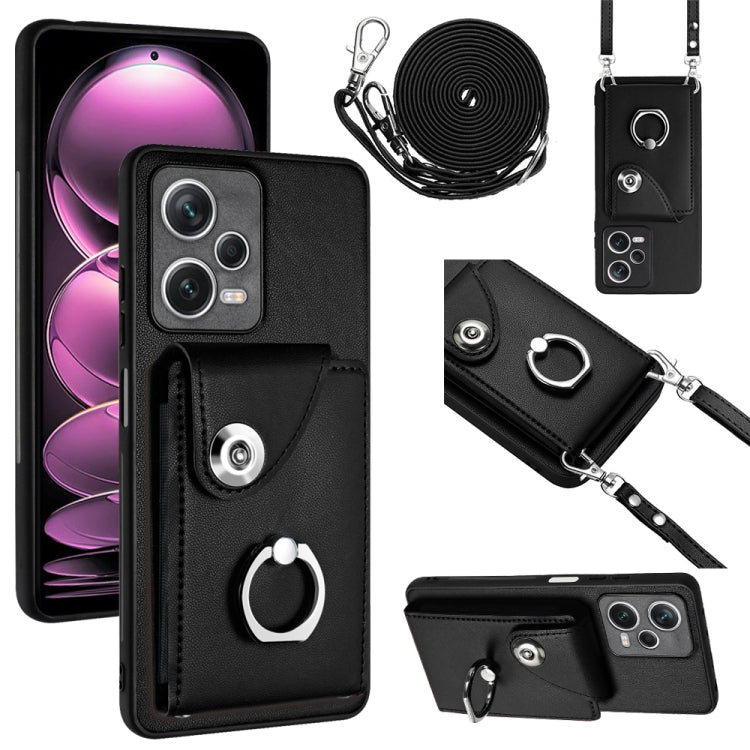 For Xiaomi Redmi Note 12 Pro 5G Global Organ Card Bag Ring Holder Phone Case with Long Lanyard(Black) - Xiaomi Cases by buy2fix | Online Shopping UK | buy2fix