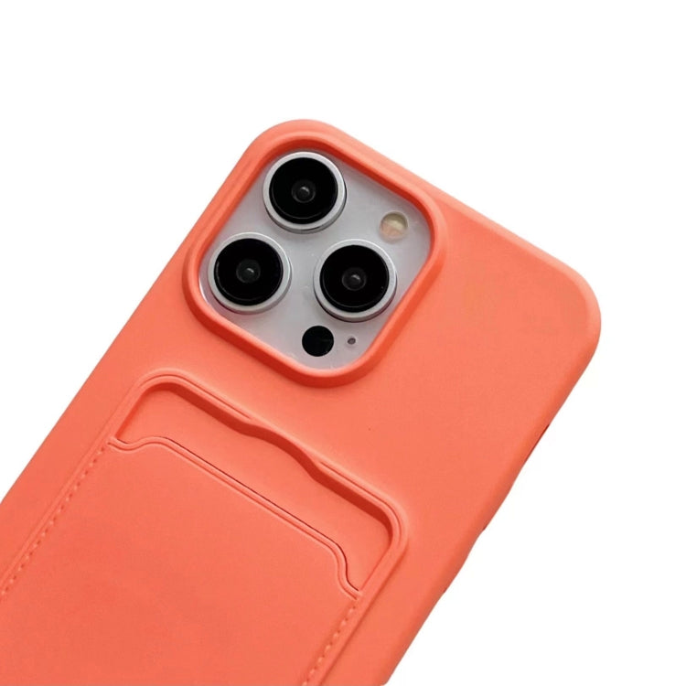 For iPhone 16 Card Slot Liquid Silicone Phone Case with Lanyard(Orange) - iPhone 16 Cases by buy2fix | Online Shopping UK | buy2fix