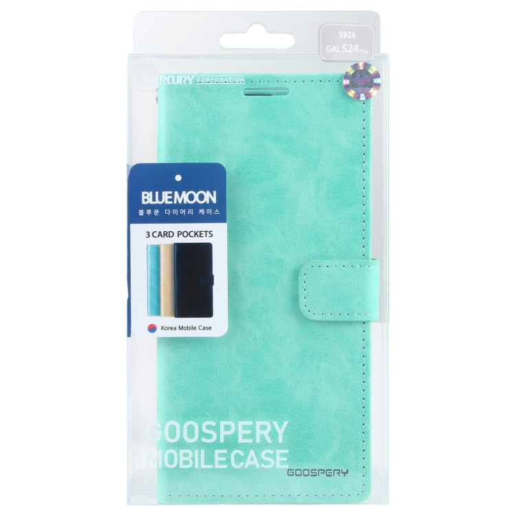 For Samsung Galaxy S24+ 5G GOOSPERY BLUE MOON Crazy Horse Texture Leather Phone Case(Mint Green) - Galaxy S24+ 5G Cases by GOOSPERY | Online Shopping UK | buy2fix