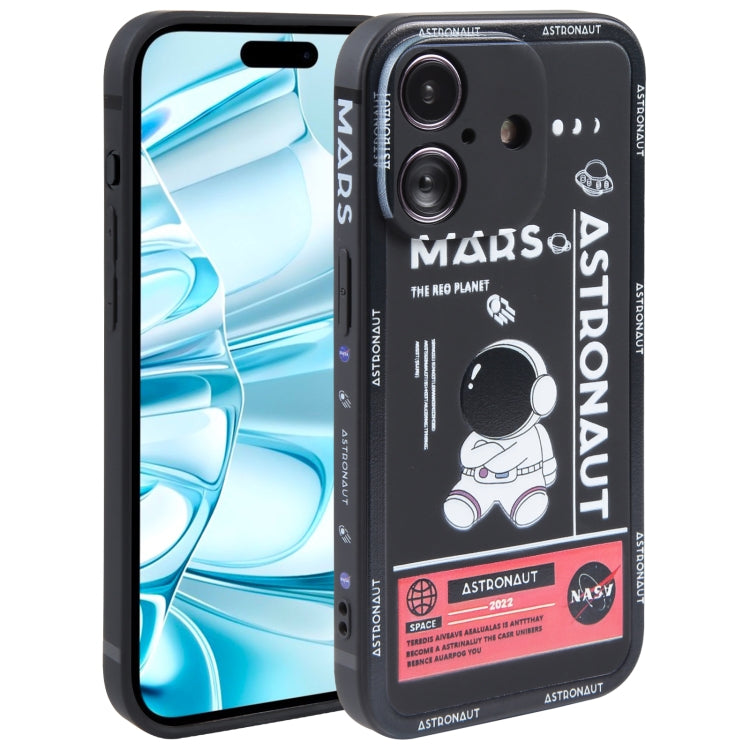 For iPhone 16 Plus Astronaut Pattern Silicone Straight Edge Phone Case(Mars Astronaut-Black) - iPhone 16 Plus Cases by buy2fix | Online Shopping UK | buy2fix