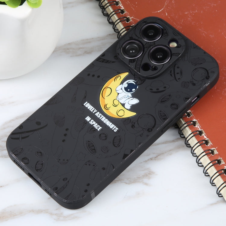 For iPhone 16 Plus Astronaut Pattern Silicone Straight Edge Phone Case(Lovely Astronaut-Black) - iPhone 16 Plus Cases by buy2fix | Online Shopping UK | buy2fix