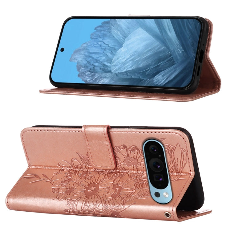 For Google Pixel 9 Embossed Butterfly Leather Phone Case(Rose Gold) - Google Cases by buy2fix | Online Shopping UK | buy2fix