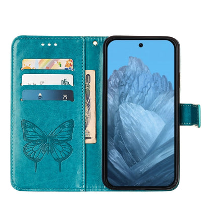 For Google Pixel 9 Embossed Butterfly Leather Phone Case(Blue) - Google Cases by buy2fix | Online Shopping UK | buy2fix