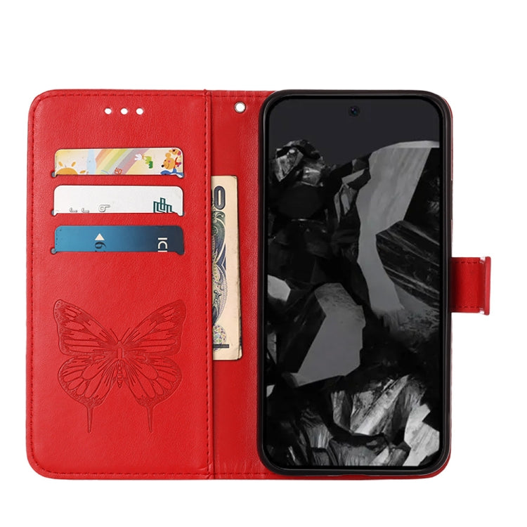 For Google Pixel 9 Pro Embossed Butterfly Leather Phone Case(Red) - Google Cases by buy2fix | Online Shopping UK | buy2fix