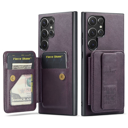 For Samsung Galaxy S24 Ultra 5G Fierre Shann Oil Wax Cow Leather Card Holder Back Phone Case(Purple) - Galaxy S24 Ultra 5G Cases by FIERRE SHANN | Online Shopping UK | buy2fix