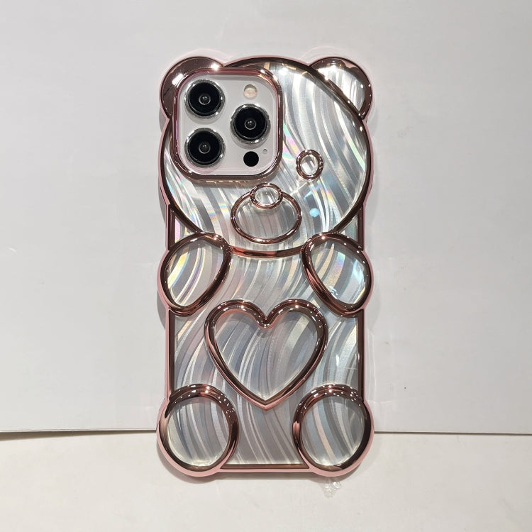 For iPhone 16 Bear Shaped Embossed Electroplated Laser TPU Phone Case(Silver) - iPhone 16 Cases by buy2fix | Online Shopping UK | buy2fix