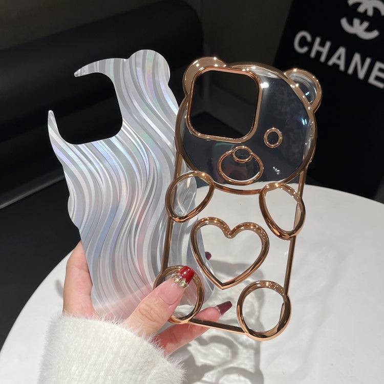 For iPhone 16 Bear Shaped Embossed Electroplated Laser TPU Phone Case(Pink) - iPhone 16 Cases by buy2fix | Online Shopping UK | buy2fix