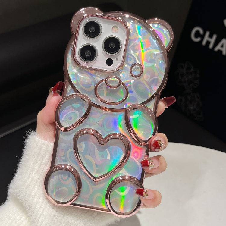 For iPhone 16 Pro Max Bear Shape Electroplated Laser TPU Phone Case(Pink) - iPhone 16 Pro Max Cases by buy2fix | Online Shopping UK | buy2fix