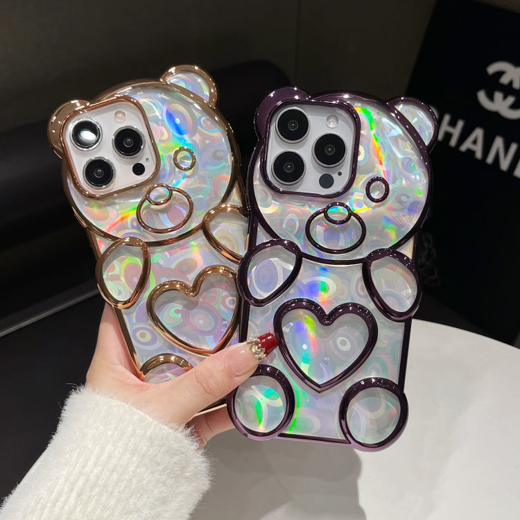 For iPhone 16 Pro Bear Shape Electroplated Laser TPU Phone Case(Purple) - iPhone 16 Pro Cases by buy2fix | Online Shopping UK | buy2fix