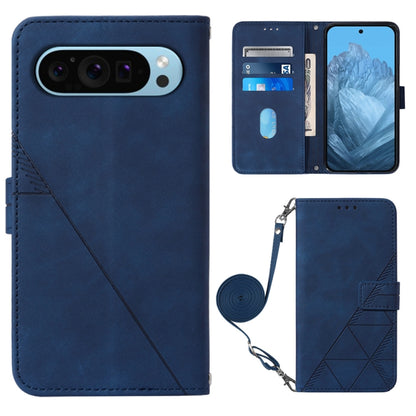 For Google Pixel 9 Crossbody 3D Embossed Flip Leather Phone Case(Blue) - Google Cases by buy2fix | Online Shopping UK | buy2fix