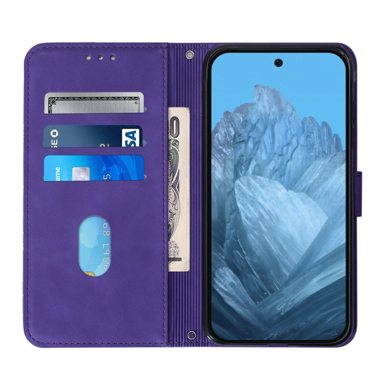 For Google Pixel 9 Crossbody 3D Embossed Flip Leather Phone Case(Purple) - Google Cases by buy2fix | Online Shopping UK | buy2fix