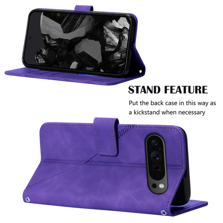 For Google Pixel 9 Pro Crossbody 3D Embossed Flip Leather Phone Case(Purple) - Google Cases by buy2fix | Online Shopping UK | buy2fix