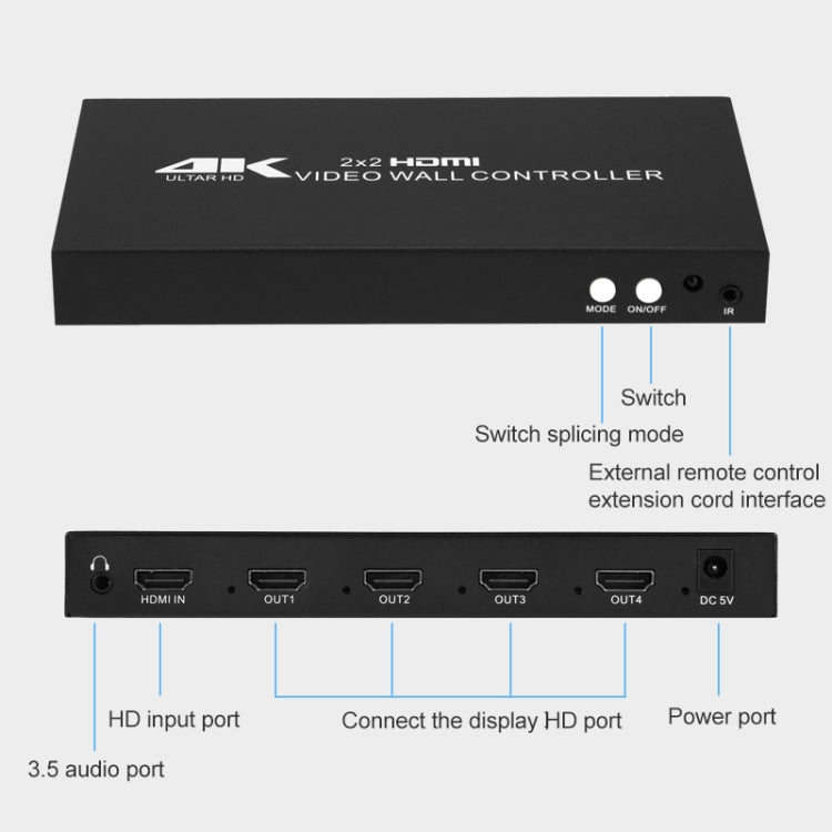 XP02 4K 2x2 HDMI Video Wall Controller Multi-screen Splicing Processor, Style:Ordinary(US Plug) - Splitter by buy2fix | Online Shopping UK | buy2fix