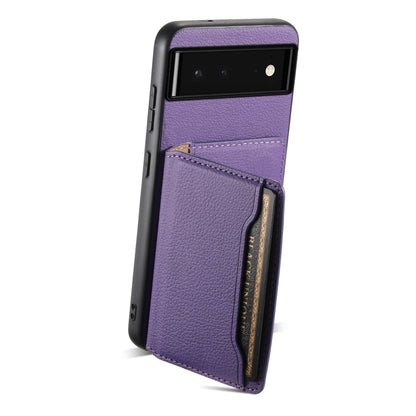 For Google Pixel 6 Calf Texture Card Bag Design Full Coverage Phone Case(Purple) - Google Cases by buy2fix | Online Shopping UK | buy2fix