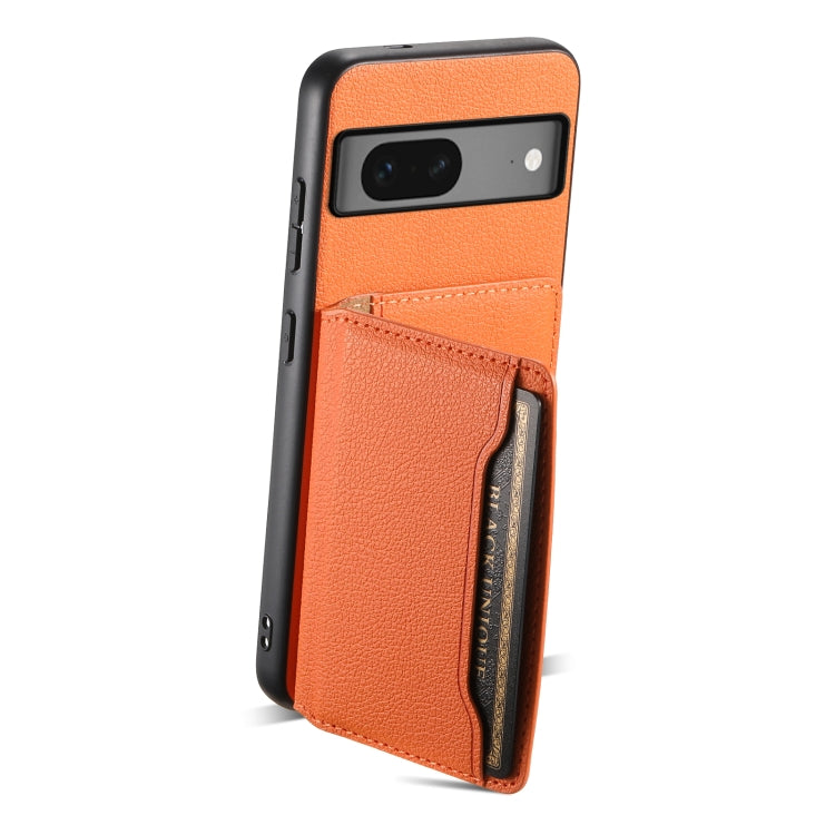 For Google Pixel 7 5G Calf Texture Card Bag Design Full Coverage Phone Case(Orange) - Google Cases by buy2fix | Online Shopping UK | buy2fix