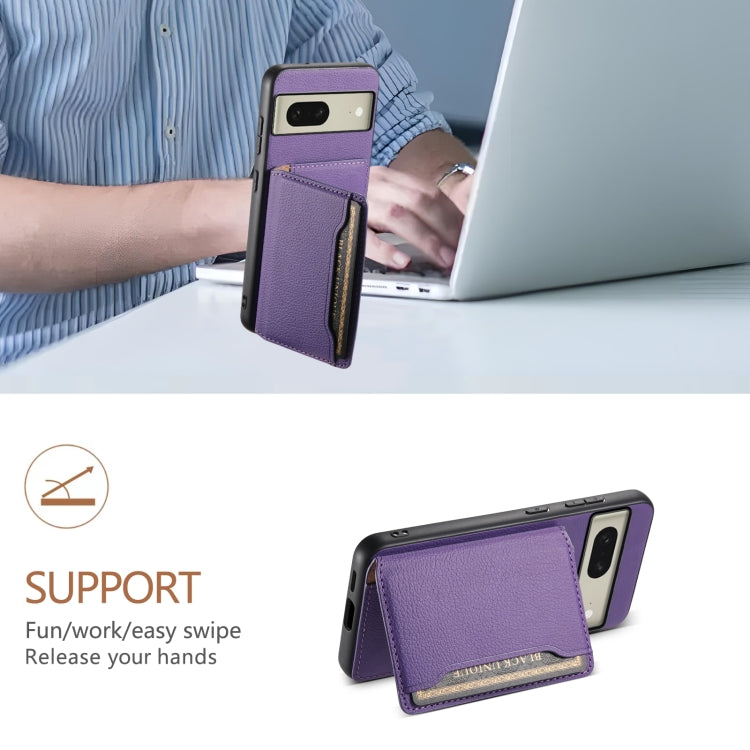 For Google Pixel 8 Calf Texture Card Bag Design Full Coverage Phone Case(Purple) - Google Cases by buy2fix | Online Shopping UK | buy2fix