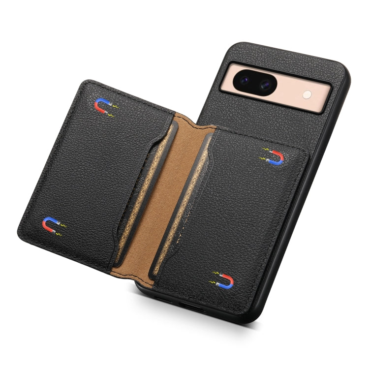 For Google Pixel 8a Calf Texture Card Bag Design Full Coverage Phone Case(Black) - Google Cases by buy2fix | Online Shopping UK | buy2fix