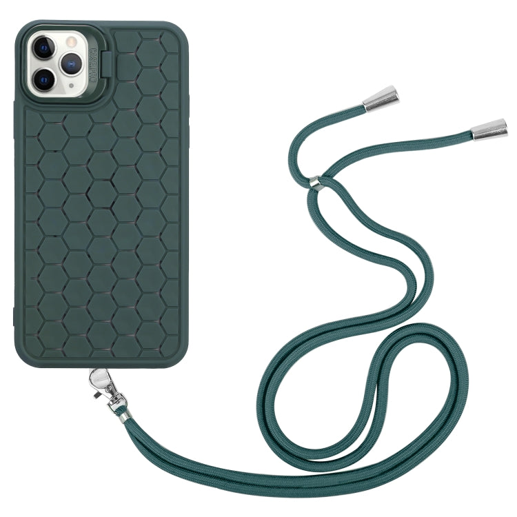 For iPhone 15 Pro Honeycomb Radiating Lens Holder Magsafe Phone Case with Lanyard(Green) - iPhone 15 Pro Cases by buy2fix | Online Shopping UK | buy2fix