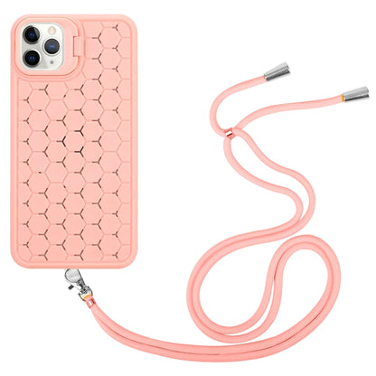 For iPhone 14 Pro Max Honeycomb Radiating Lens Holder Magsafe Phone Case with Lanyard(Pink) - iPhone 14 Pro Max Cases by buy2fix | Online Shopping UK | buy2fix