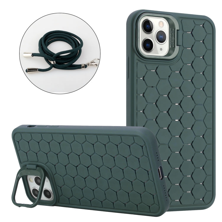 For iPhone 13 Pro Honeycomb Radiating Lens Holder Magsafe Phone Case with Lanyard(Green) - iPhone 13 Pro Cases by buy2fix | Online Shopping UK | buy2fix