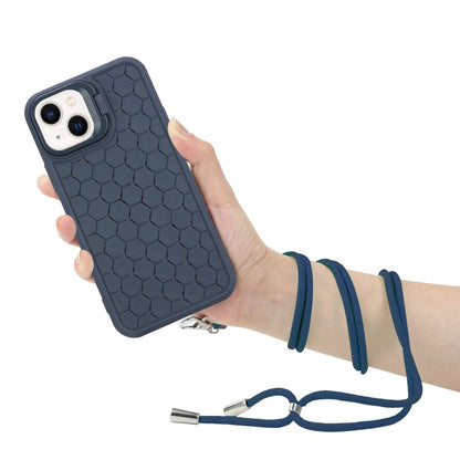 For iPhone 13 Honeycomb Radiating Lens Holder Magsafe Phone Case with Lanyard(Blue) - iPhone 13 Cases by buy2fix | Online Shopping UK | buy2fix