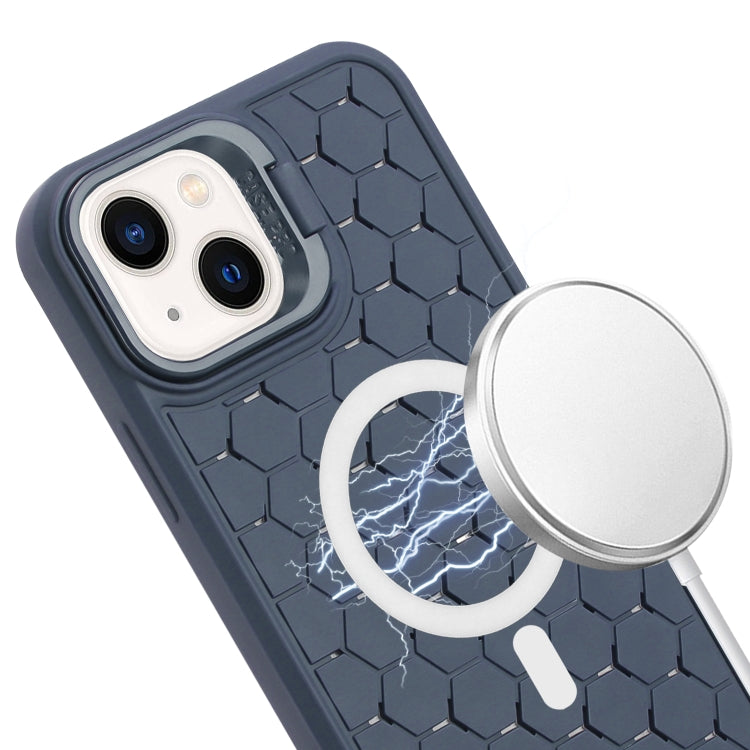 For iPhone 13 Honeycomb Radiating Lens Holder Magsafe Phone Case with Lanyard(Blue) - iPhone 13 Cases by buy2fix | Online Shopping UK | buy2fix