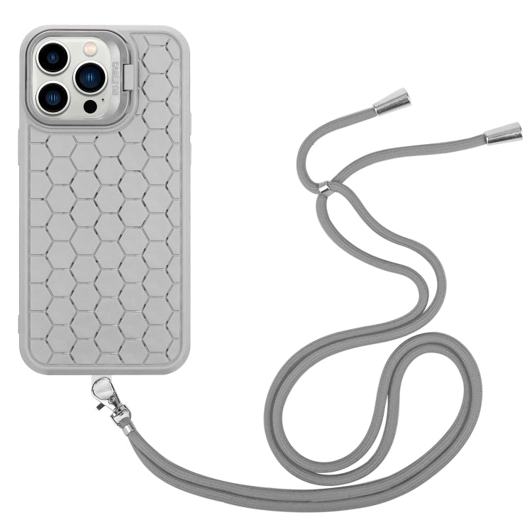 For iPhone 12 Pro Max Honeycomb Radiating Lens Holder Magsafe Phone Case with Lanyard(Grey) - iPhone 12 Pro Max Cases by buy2fix | Online Shopping UK | buy2fix