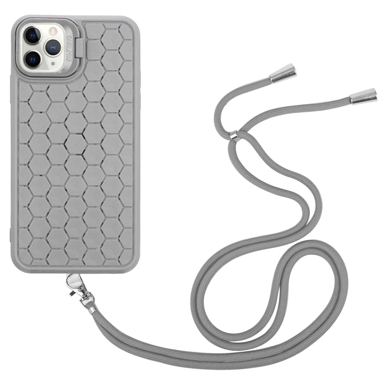 For iPhone 11 Pro Max Honeycomb Radiating Lens Holder Magsafe Phone Case with Lanyard(Grey) - iPhone 11 Pro Max Cases by buy2fix | Online Shopping UK | buy2fix