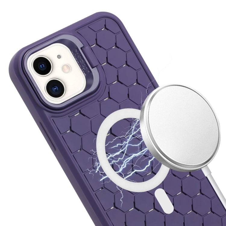 For iPhone 11 Honeycomb Radiating Lens Holder Magsafe Phone Case with Lanyard(Purple) - iPhone 11 Cases by buy2fix | Online Shopping UK | buy2fix