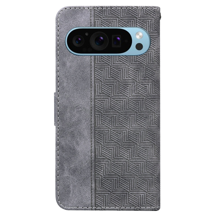 For Google Pixel 9 Geometric Embossed Leather Phone Case(Grey) - Google Cases by buy2fix | Online Shopping UK | buy2fix