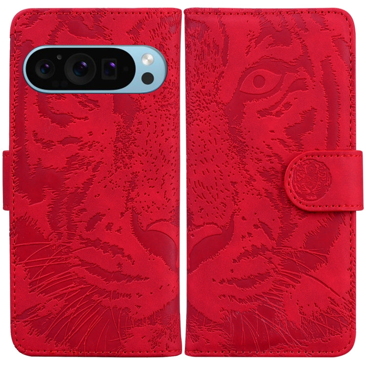 For Google Pixel 9 Tiger Embossing Pattern Flip Leather Phone Case(Red) - Google Cases by buy2fix | Online Shopping UK | buy2fix