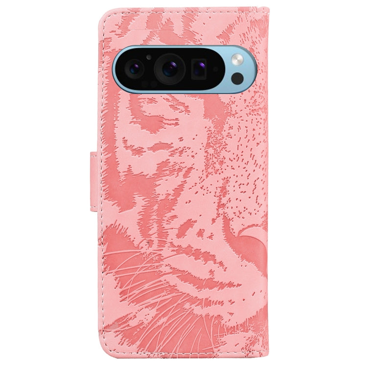 For Google Pixel 9 Pro 5G Tiger Embossing Pattern Flip Leather Phone Case(Pink) - Google Cases by buy2fix | Online Shopping UK | buy2fix