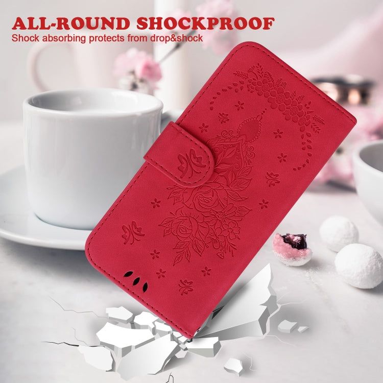 For Google Pixel 9 Pro Butterfly Rose Embossed Leather Phone Case(Red) - Google Cases by buy2fix | Online Shopping UK | buy2fix