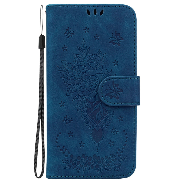 For Google Pixel 9 Butterfly Rose Embossed Leather Phone Case(Blue) - Google Cases by buy2fix | Online Shopping UK | buy2fix