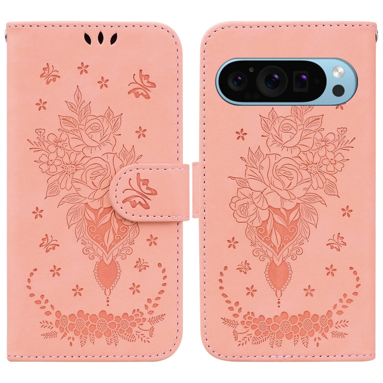 For Google Pixel 9 Butterfly Rose Embossed Leather Phone Case(Pink) - Google Cases by buy2fix | Online Shopping UK | buy2fix