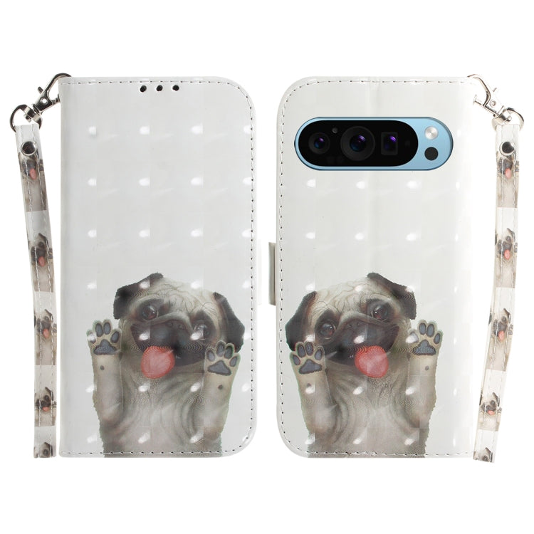 For Google Pixel 9 Pro 3D Colored Horizontal Flip Leather Phone Case(Pug) - Google Cases by buy2fix | Online Shopping UK | buy2fix