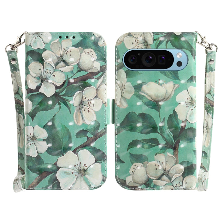 For Google Pixel 9 3D Colored Horizontal Flip Leather Phone Case(Watercolor Flower) - Google Cases by buy2fix | Online Shopping UK | buy2fix