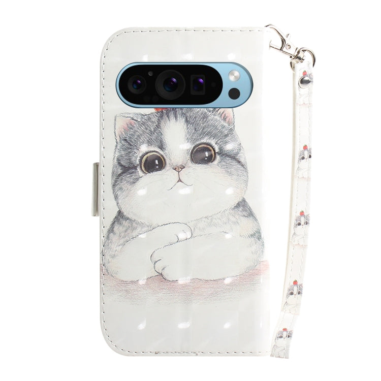 For Google Pixel 9 3D Colored Horizontal Flip Leather Phone Case(Cute Cat) - Google Cases by buy2fix | Online Shopping UK | buy2fix