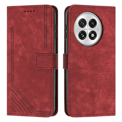 For OnePlus 13 Skin Feel Stripe Pattern Leather Phone Case with Lanyard(Red) - OnePlus Cases by buy2fix | Online Shopping UK | buy2fix